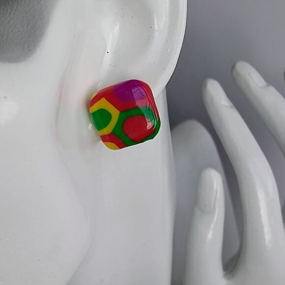 Handmade multi-color polymer clay earrings. Boucles d'oreilles fait à la main - Picture 7 of 7